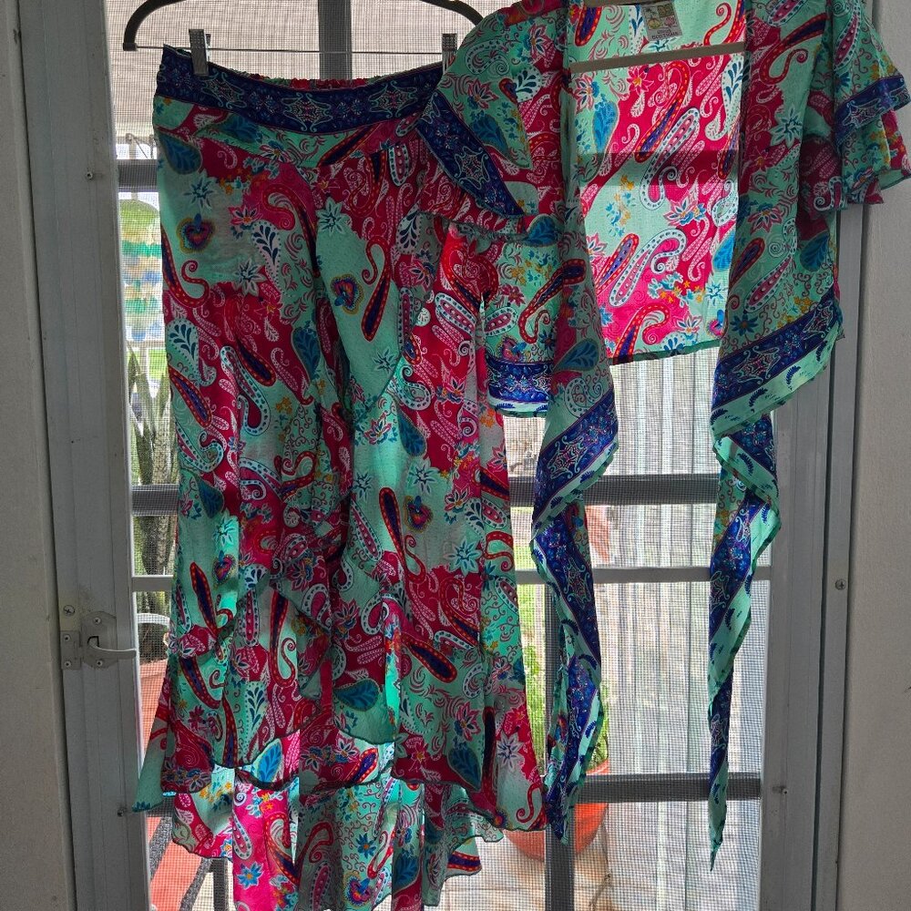 Boho Paisley 2-Piece Set – Wrap Skirt & Crop Top, Lightweight Festival Fit